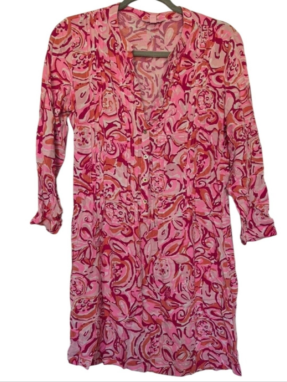 Lilly Pulitzer Size Small Sarasota Pintucked Tunic Dress Pink Pout Mango Salsa